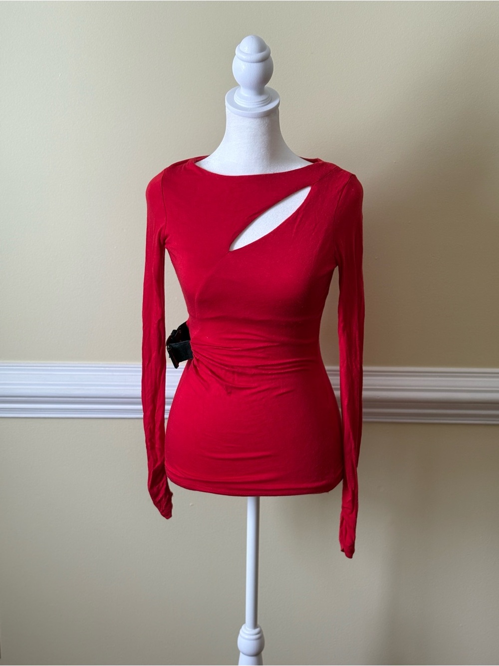 Arden B Red Long-Sleeve Asymmetric Cutout Top